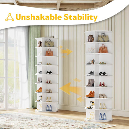YODOLLA 8 Tier Rotating Shoe Rack, Shoe Tower Organizer, White