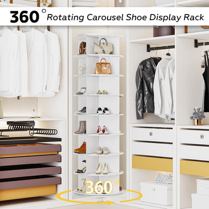 YODOLLA 8 Tier Rotating Shoe Rack, Shoe Tower Organizer, White