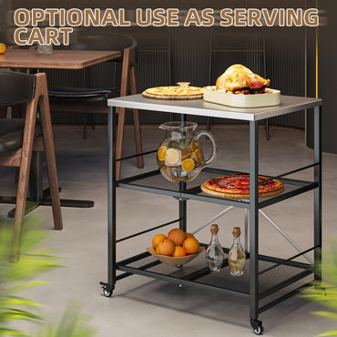 YODOLLA Stainless Pizza Oven Table with 2 Lock Casters, Silver