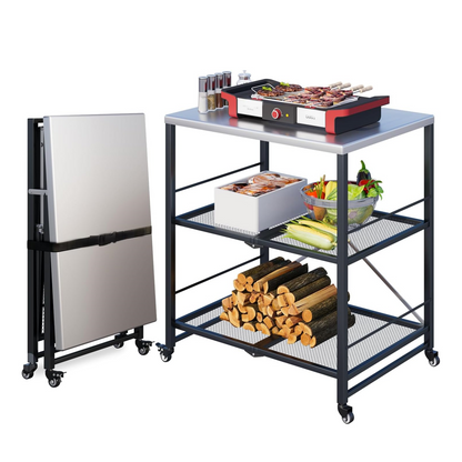 YODOLLA Stainless Pizza Oven Table with 2 Lock Casters, Silver