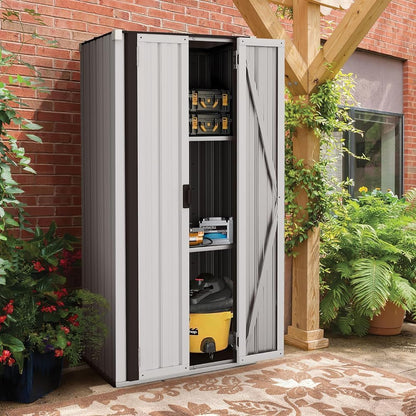 YODOLLA Outdoor Tall Garden Storage Box with 3 Adjustable Shelves