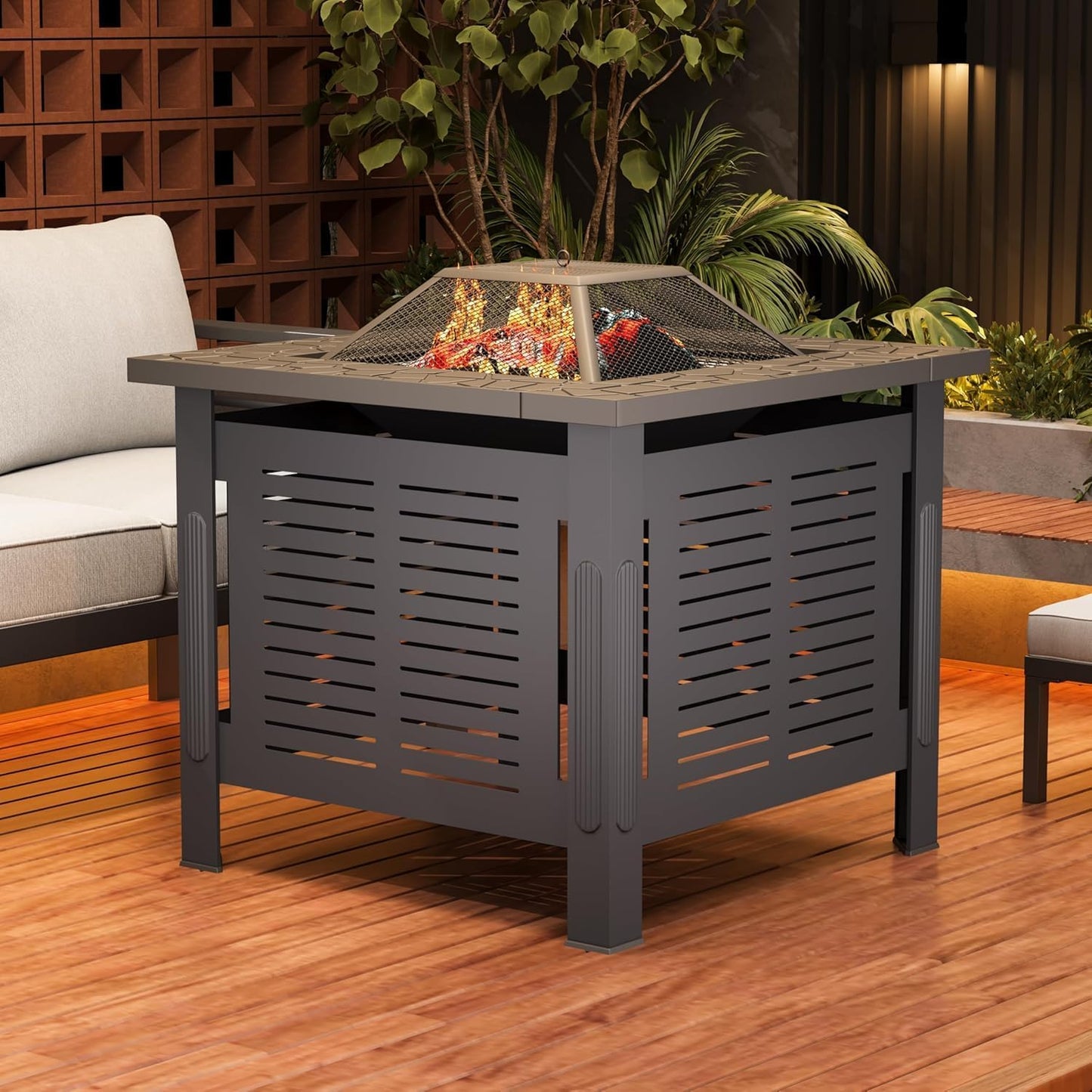 YODOLLA Square Fire Pit Table, Metal Fire Pits for Outdoor BBQ