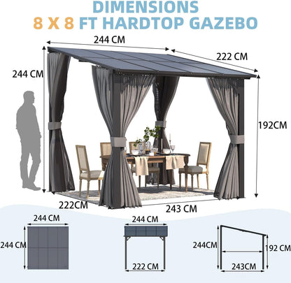YODOLLA 2.4x2.4m Lean-to Gazebo with Curtains and Mosquito Netting