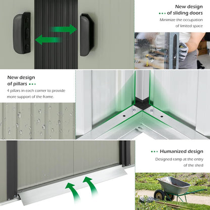 YODOLLA Outdoor Storage Shed, Bike Tool Garden Metal Sheds with Sliding Door