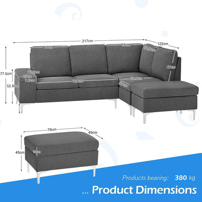 YODOLLA Corner Sofa with Storage, 217cm L Shaped 4 Seater Corner Sofa Couch