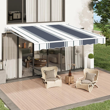 YODOLLA 396 × 299 cm Retractable Manual Awning, Folding Awning with Hand Crank Patio