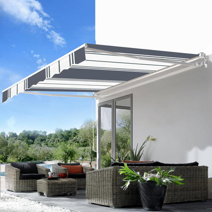 YODOLLA 396 × 299 cm Retractable Manual Awning, Folding Awning with Hand Crank Patio