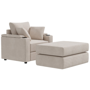 YODOLLA Single Chaise lounge Sofa, Chair Bed with Ottoman, Beige