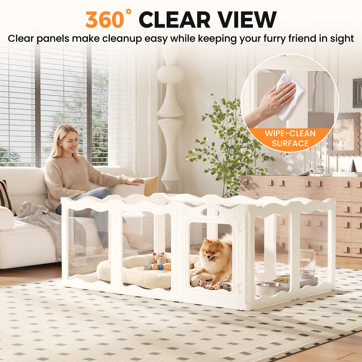 YODOLLA Acrylic Puppy Pen Indoor Dog Playpen 10 Panels 104 x 154 x 60cm