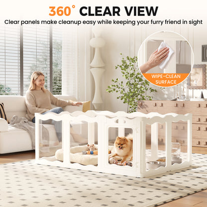 YODOLLA Acrylic Puppy Pen Indoor Dog Playpen 10 Panels 104 x 154 x 60cm