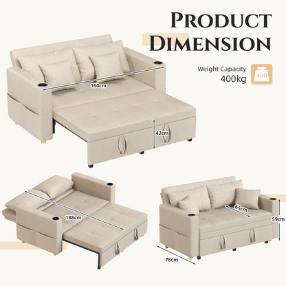 YODOLLA 2 Seater Sofa bed, 3-in-1 Convertible Sleeper Sofa 160cm, Beige