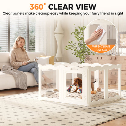 YODOLLA Acrylic Puppy Pen Indoor Dog Playpen 8 Panels 104 x 104 x 60cm