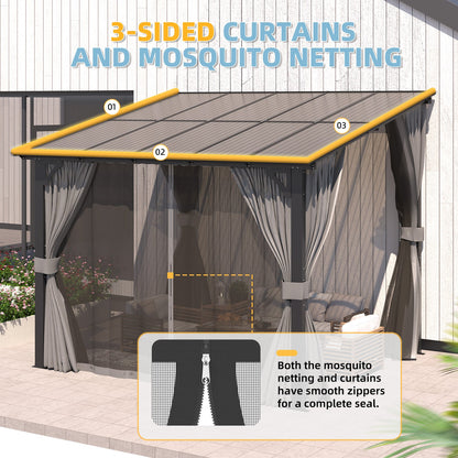YODOLLA 2.4 X 3 m Small Wall-Mounted Lean to Pergola Gazebo with Curtains and Netting