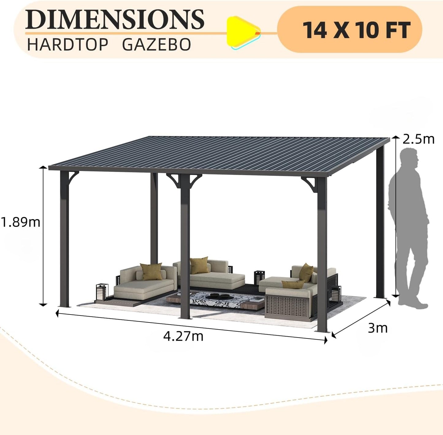 YODOLLA Hardtop Gazebo, Wall-Mounted Lean to Metal Awnings Pergola