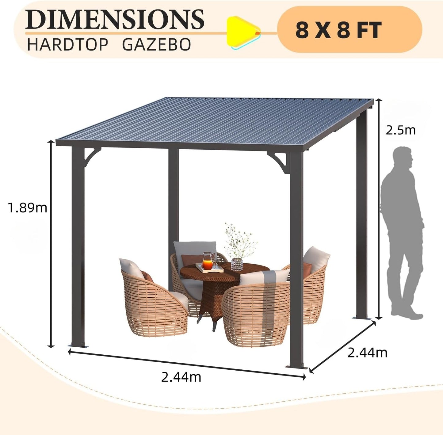 YODOLLA Hardtop Gazebo, Wall-Mounted Lean to Metal Awnings Pergola