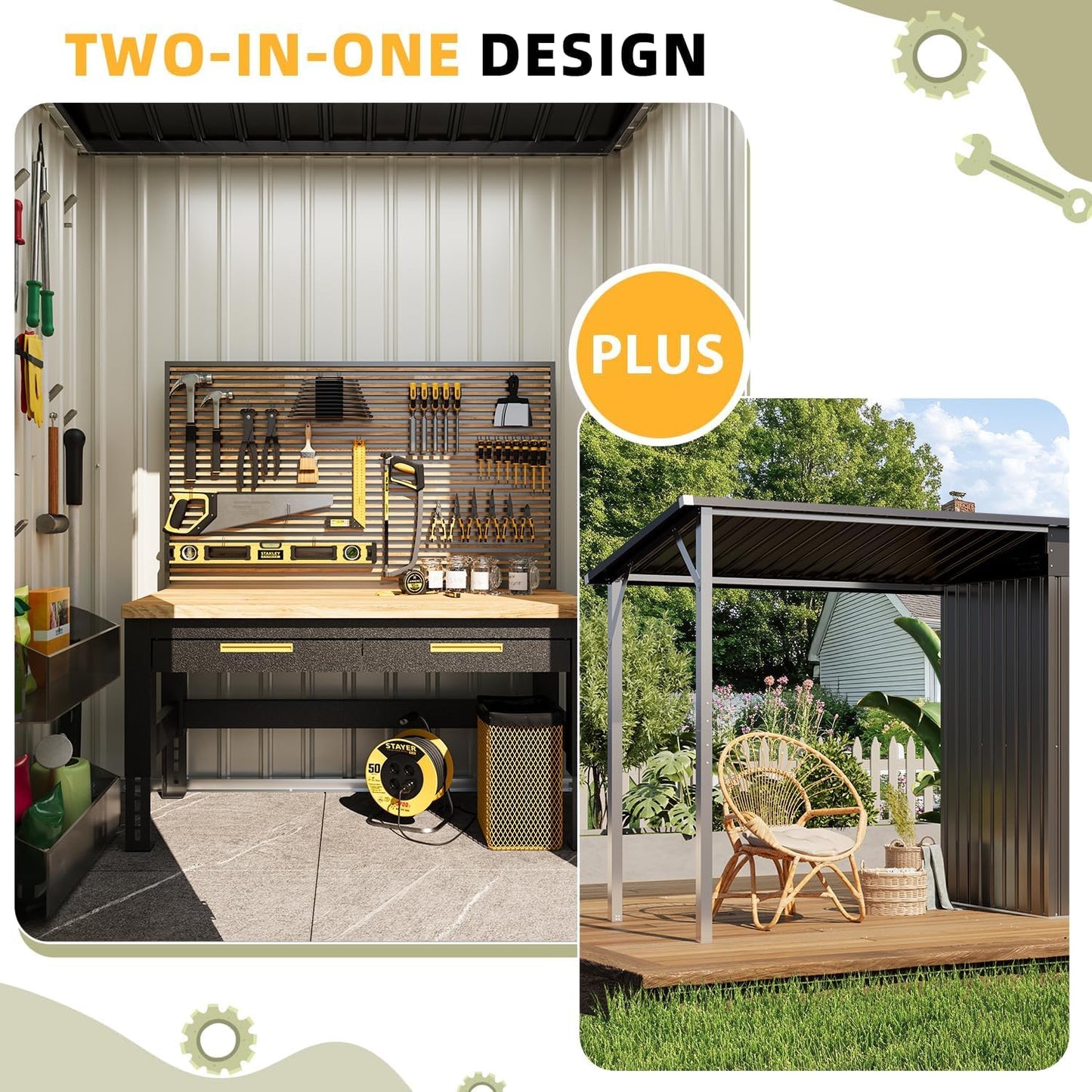 YODOLLA Garden Shed With Gazebo, Open-Sided Storage Shed