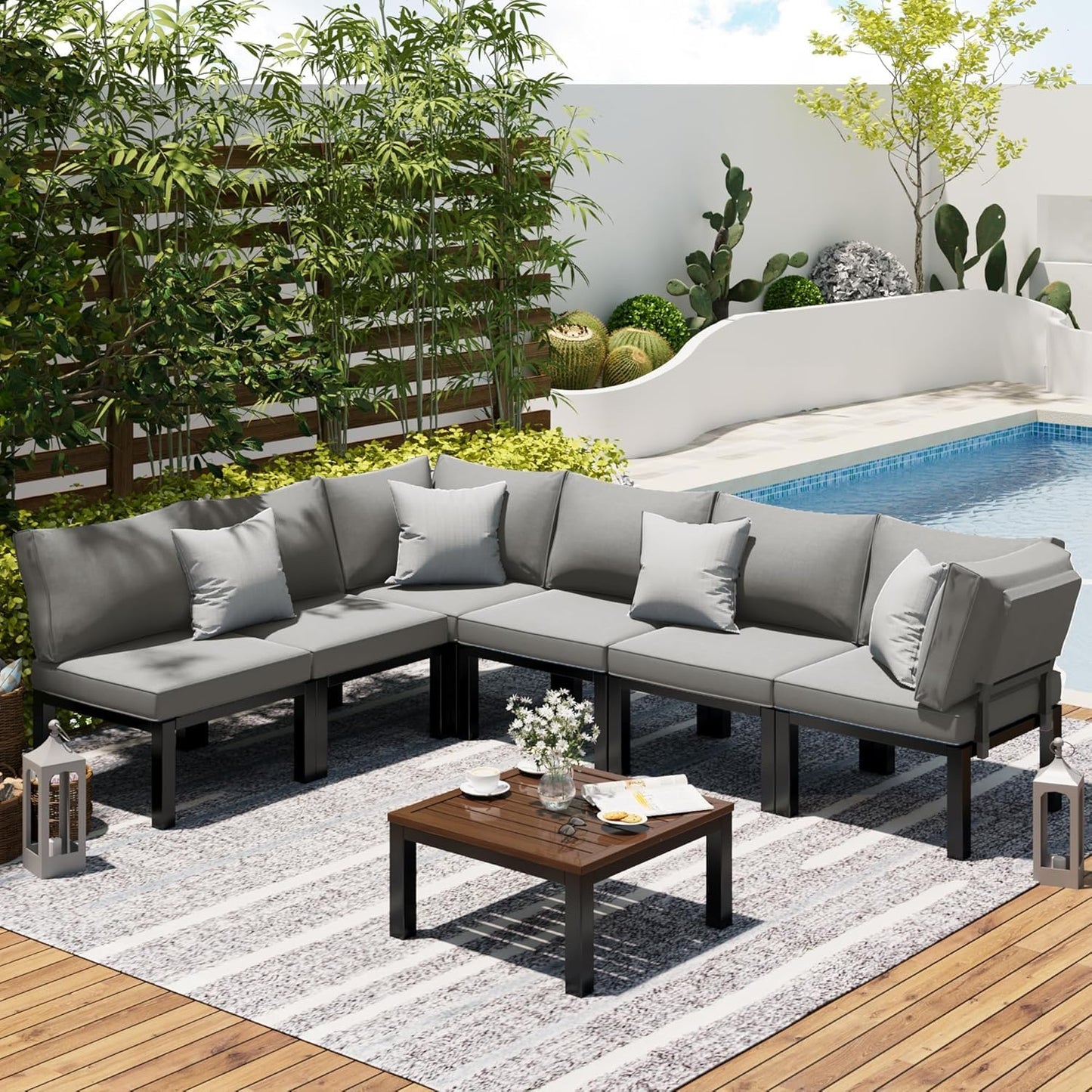 YODOLLA Outdoor Patio Furniture Set, 7 Piece Sectional Corner Sofa Set