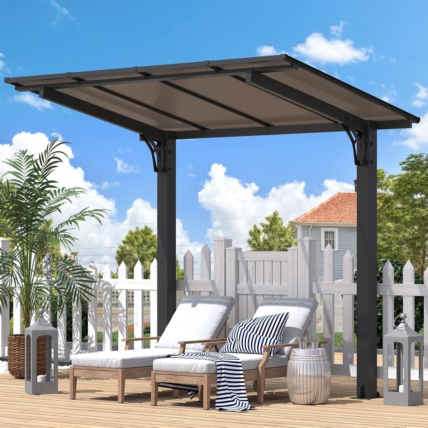 YODOLLA 2.4x1.5m Freestanding Hardtop Lean to Gazebo Pergola for Patio