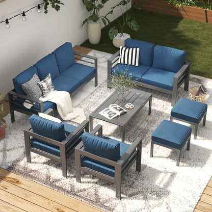 YODOLLA 7-Piece Aluminium Garden Furniture Set, 9 Seater Conversational Corner Sofa