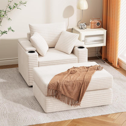 YODOLLA Single Chaise lounge Sofa, Chair Bed with Ottoman, Beige