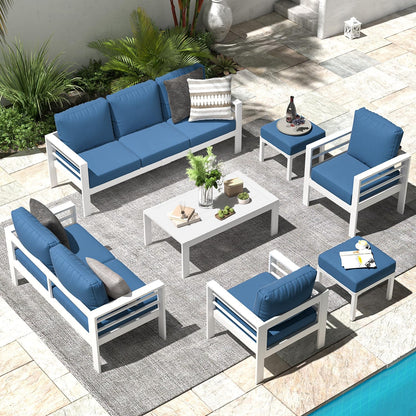 YODOLLA 7-Piece Aluminium Garden Furniture Set, 9 Seater Conversational Corner Sofa