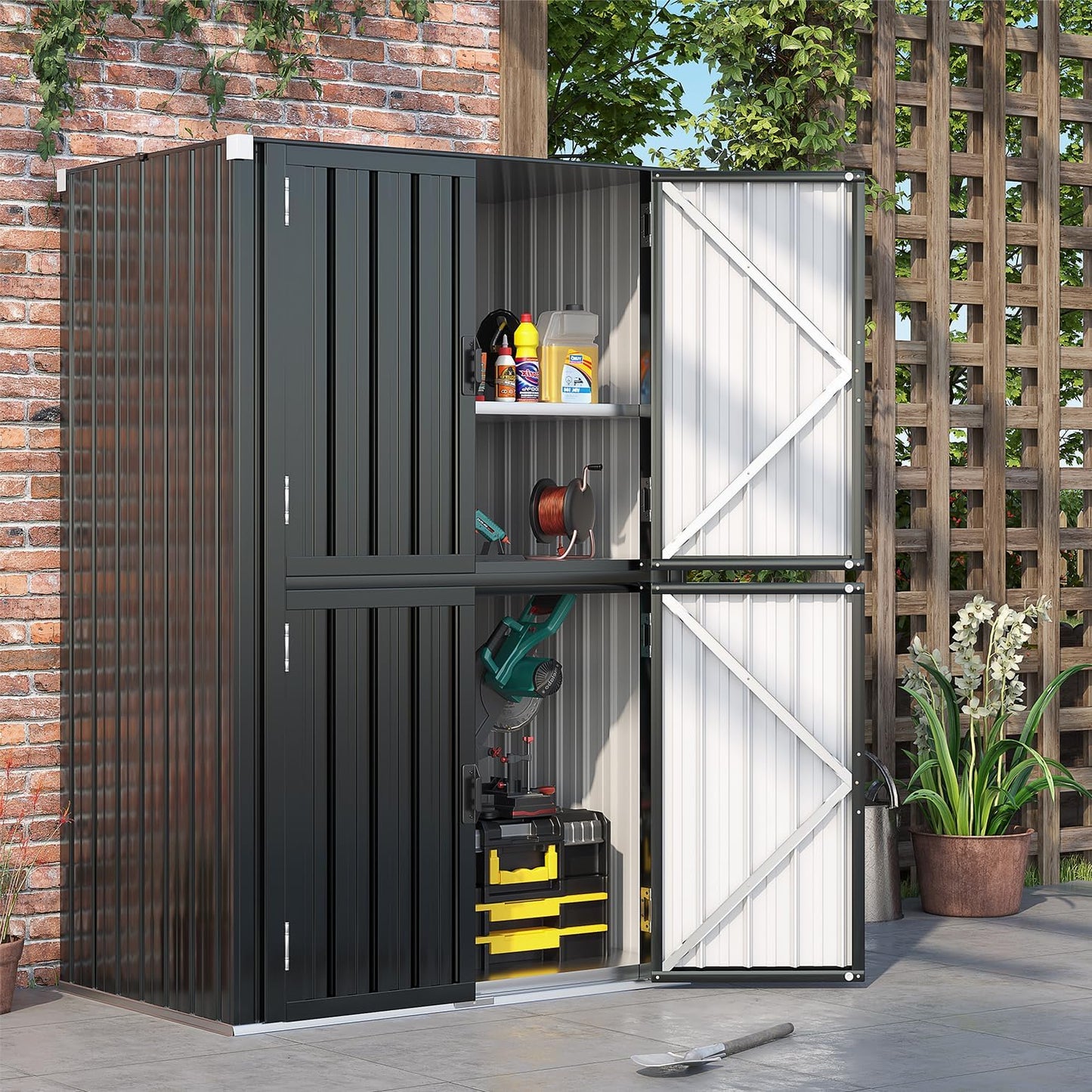 YODOLLA Outdoor Tall Storage Garden Cabinet Shed with Adjustable Shelves