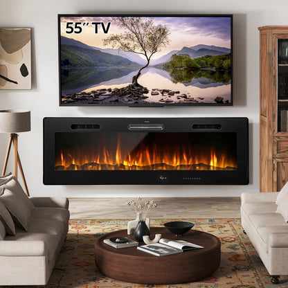 YODOLLA Electric Fireplace Wall Mounted Insert with 10 Color LED Flames