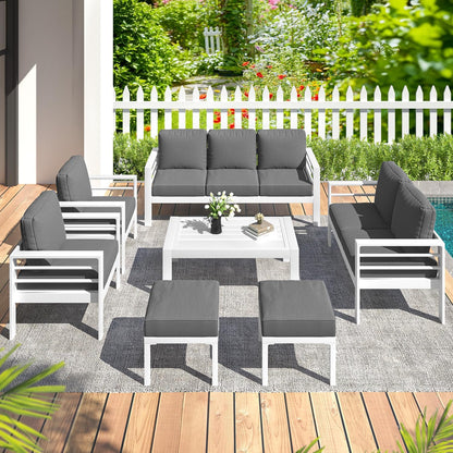 YODOLLA 7-Piece Aluminium Garden Furniture Set, 9 Seater Conversational Corner Sofa