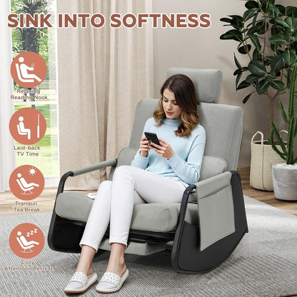 YODOLLA Rocking Nursing Chair with Footrest, Adjustable High Back Armchair