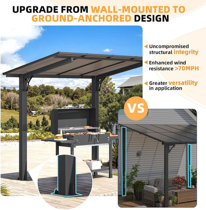 YODOLLA 2.4x1.5m Freestanding Hardtop Lean to Gazebo Pergola for Patio