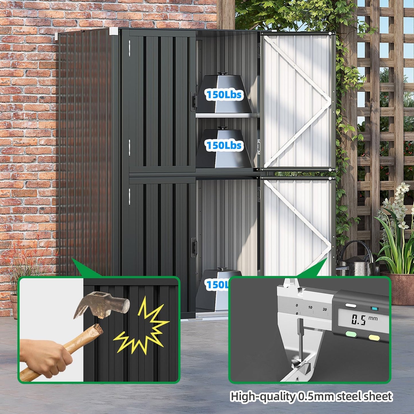 YODOLLA Outdoor Tall Storage Garden Cabinet Shed with Adjustable Shelves