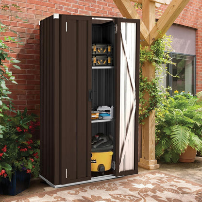 YODOLLA Outdoor Tall Garden Storage Box with 3 Adjustable Shelves