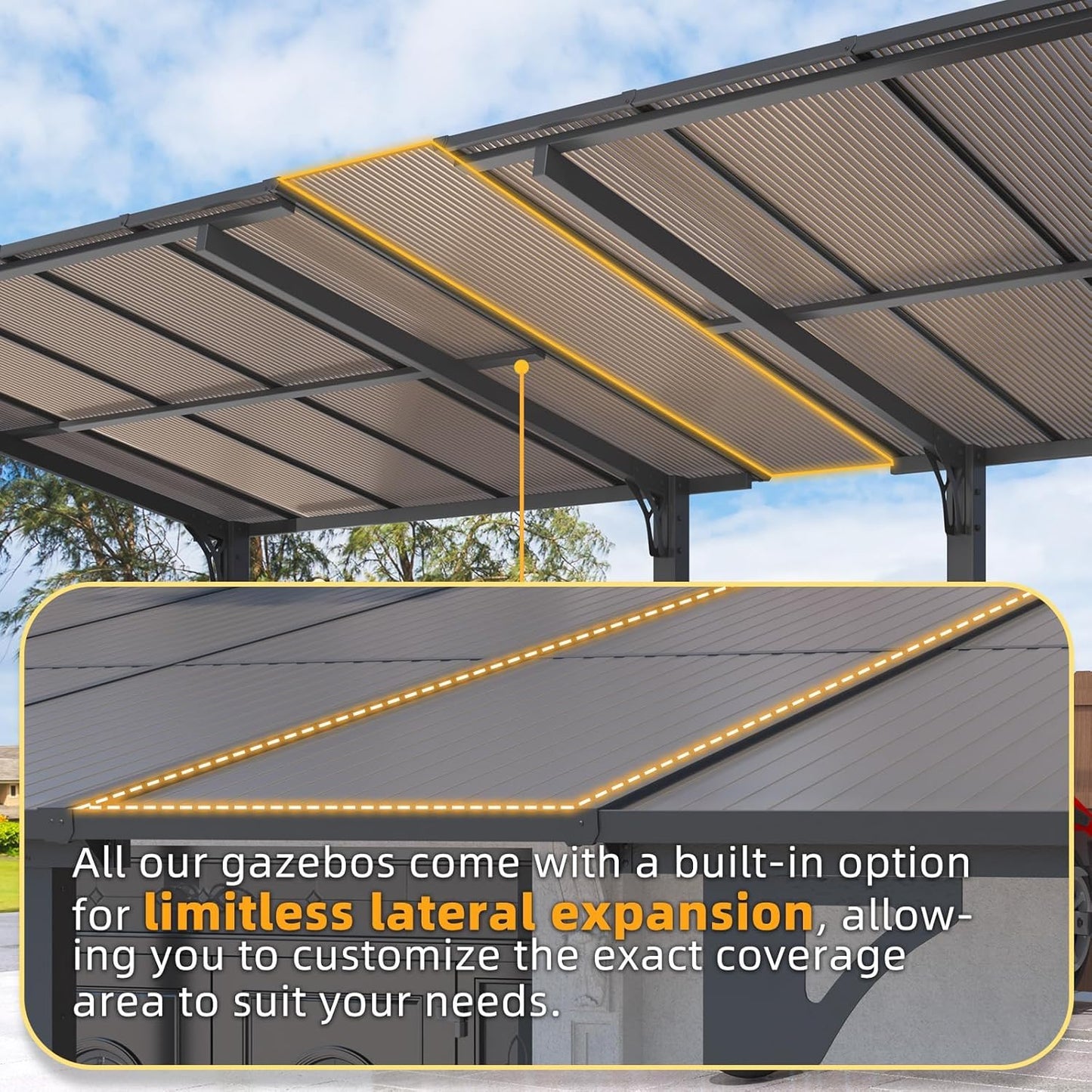 YODOLLA 2.4x1.5m Freestanding Hardtop Lean to Gazebo Pergola for Patio