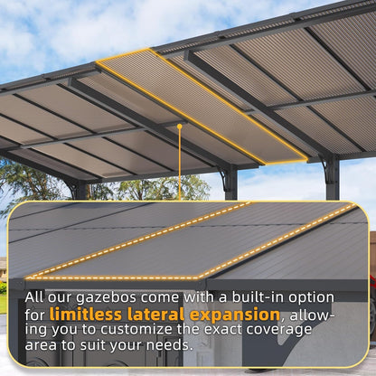 YODOLLA 2.4x1.5m Freestanding Hardtop Lean to Gazebo Pergola for Patio