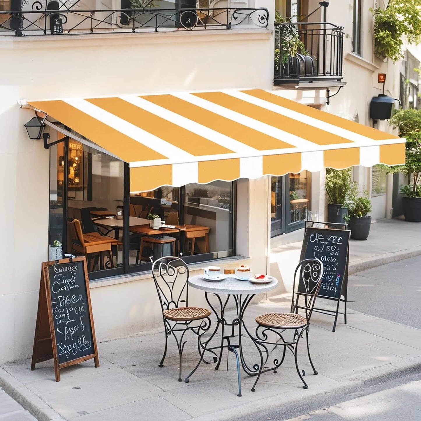 YODOLLA 305 × 244 cm Retractable Manual Awning, Folding Awning with Hand Crank Patio