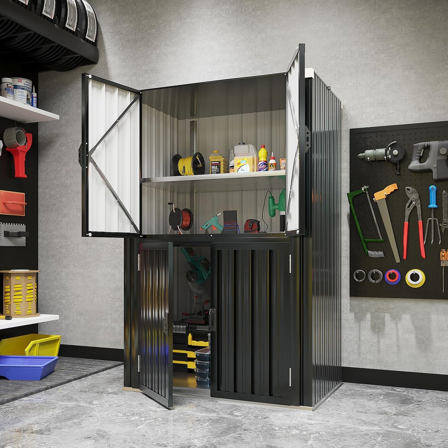 YODOLLA Outdoor Tall Storage Garden Cabinet Shed with Adjustable Shelves