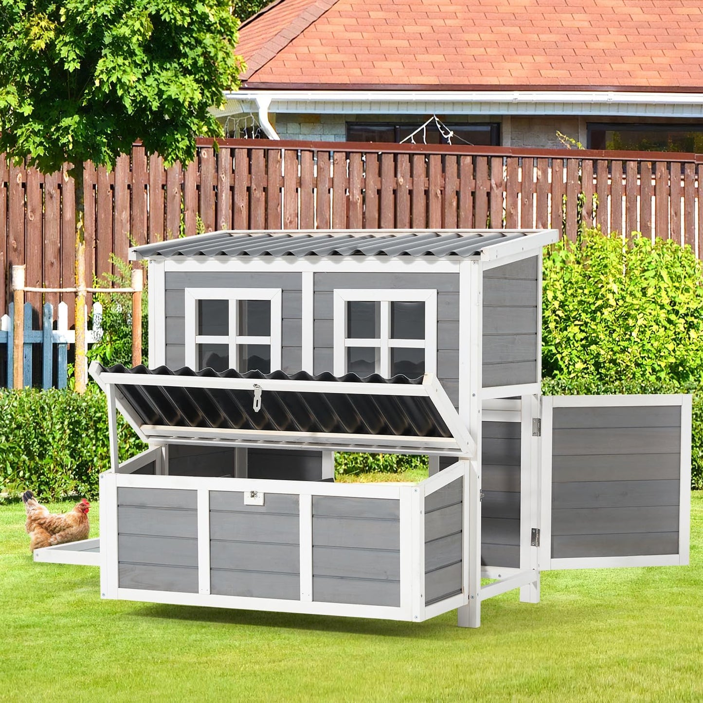 YODOLLA Wooden Outdoor Hen House, Garden Chicken Poultry Ark