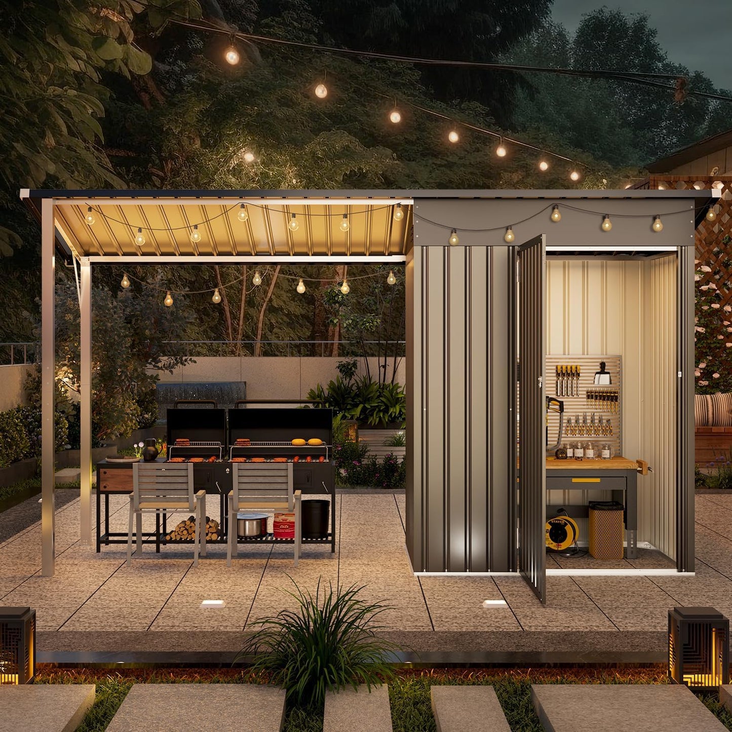 YODOLLA Garden Shed With Gazebo, Open-Sided Storage Shed