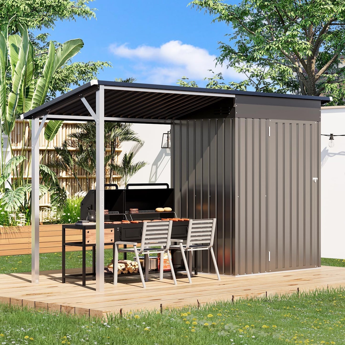 YODOLLA Garden Shed With Gazebo, Open-Sided Storage Shed