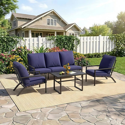 YODOLLA 5 Seater Outdoor Garden Furniture Set, 3-Seater Sofa & 2 Armchairs with Coffee Table