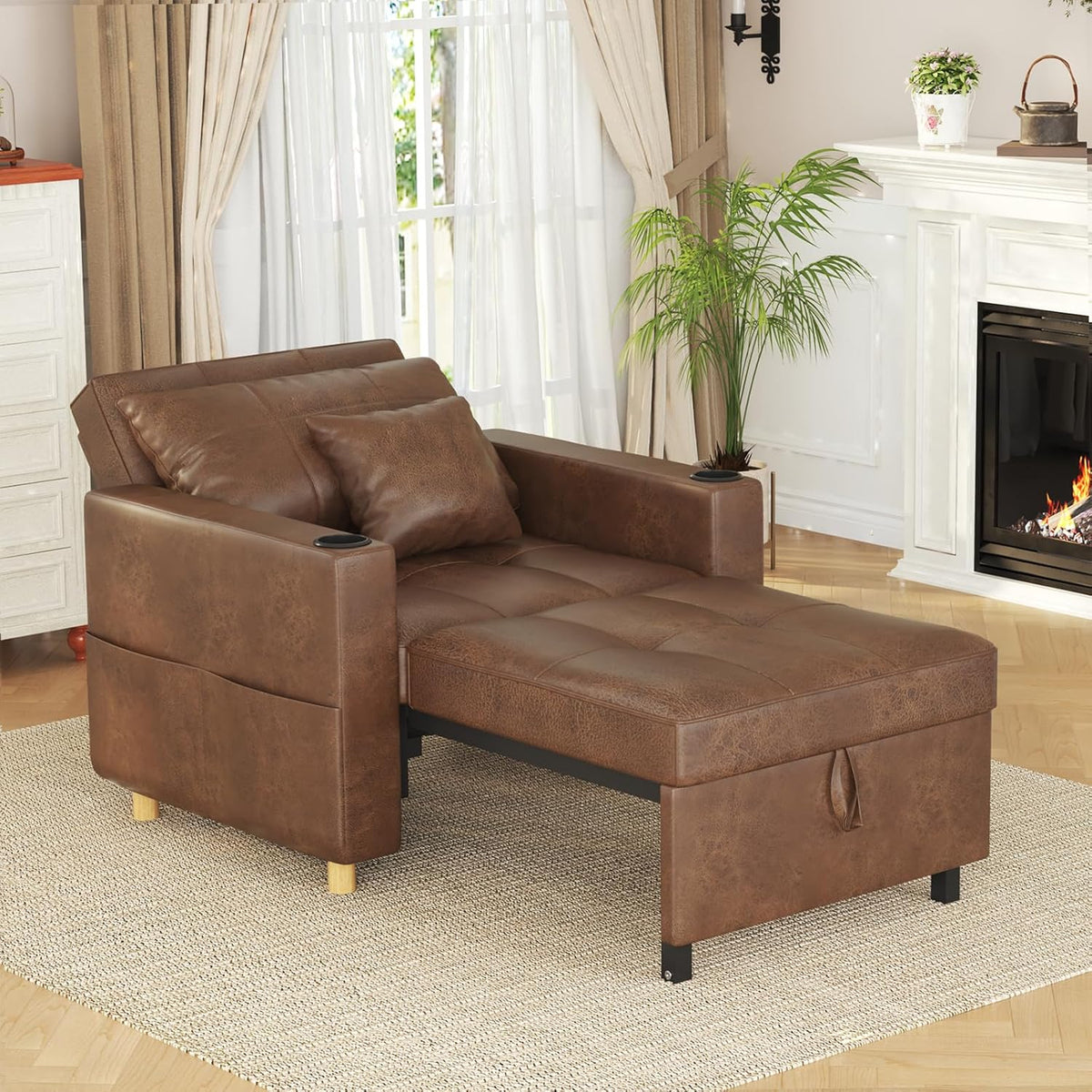 YODOLLA 3-in-1 Sleeper Sofa Bed, 192cm Convertible Single Sofa, Adjustable Armchair