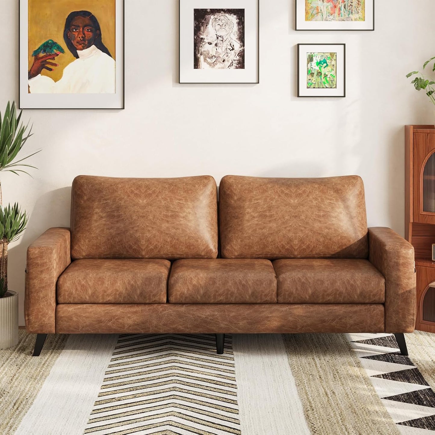 YODOLLA 3 Seater Sofa Faux Leathe rModern Sofa Couch