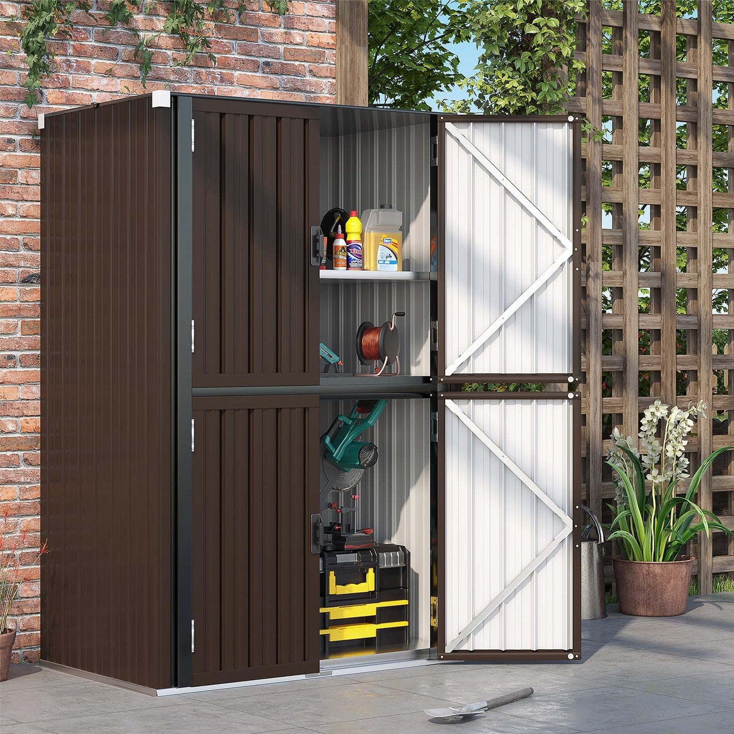 YODOLLA Outdoor Tall Storage Garden Cabinet Shed with Adjustable Shelves