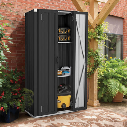 YODOLLA Outdoor Tall Garden Storage Box with 3 Adjustable Shelves