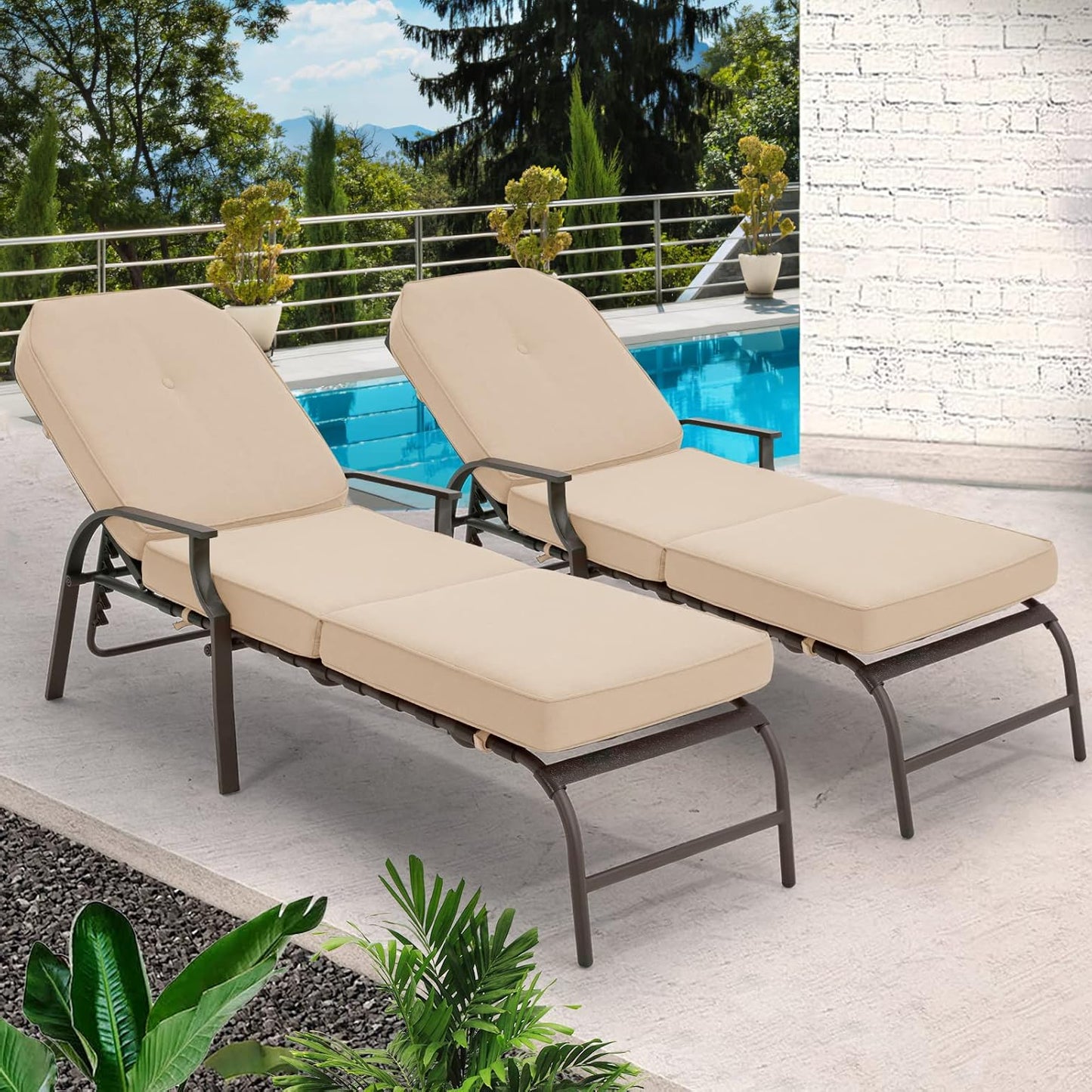 YODOLLA Sun Lounger with 10cm Thickened Cushion, Adjustable Recliner Chair