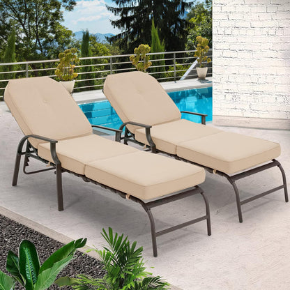 YODOLLA Sun Lounger with 10cm Thickened Cushion, Adjustable Recliner Chair