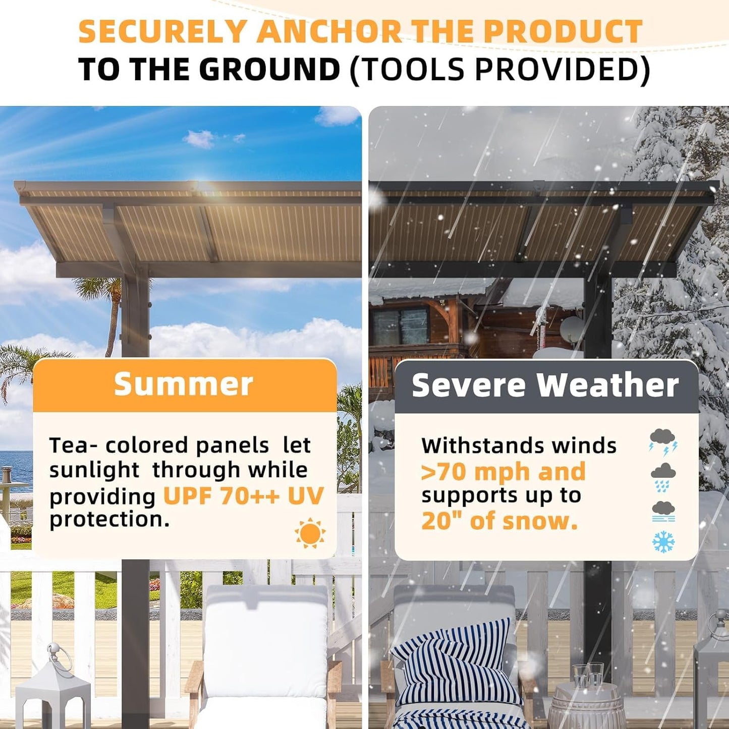 YODOLLA 2.4x1.5m Freestanding Hardtop Lean to Gazebo Pergola for Patio