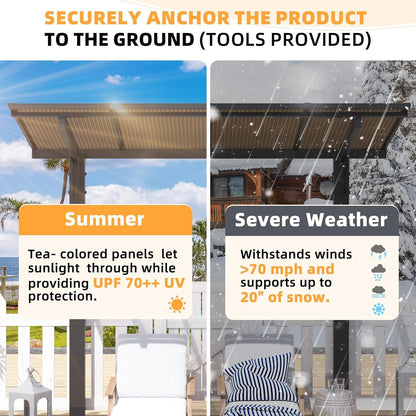 YODOLLA 2.4x1.5m Freestanding Hardtop Lean to Gazebo Pergola for Patio