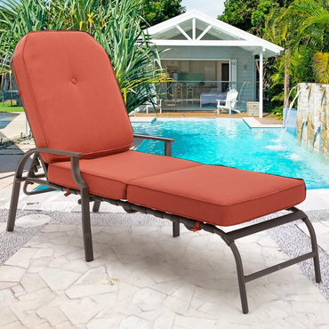 YODOLLA Sun Lounger with 10cm Thickened Cushion, Adjustable Recliner Chair