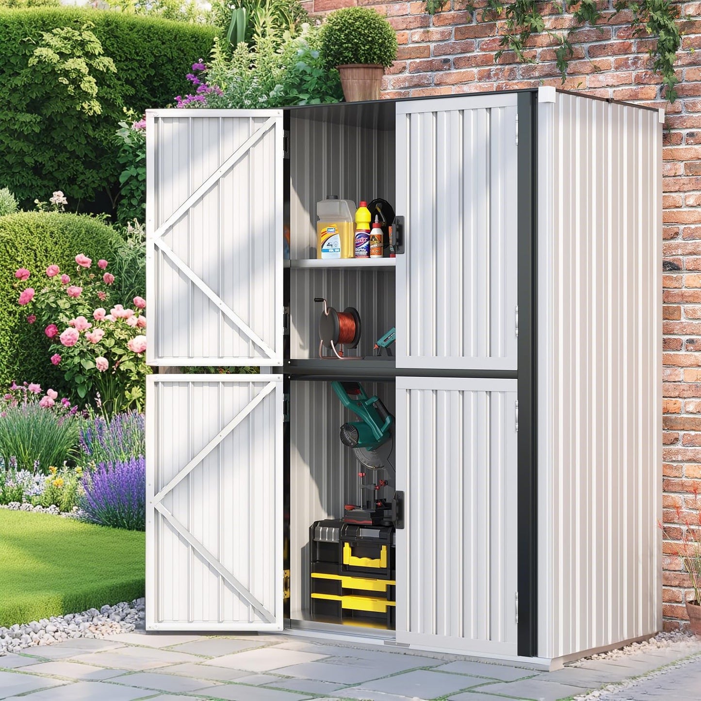 YODOLLA Outdoor Tall Storage Garden Cabinet Shed with Adjustable Shelves